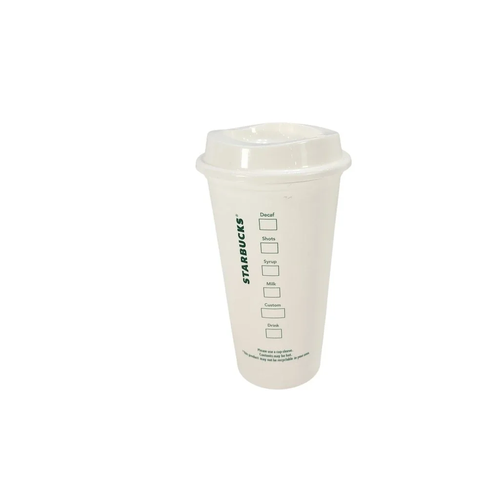 Starbucks Reusable Travel Coffee Cup White Plastic Siren Logo Tumbler with Lid